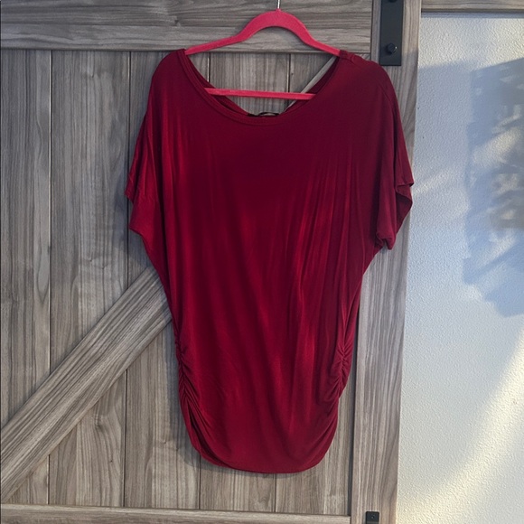 Made By Johnny Tops - Women's Wine colored Dolman Sleeve Tunic Top with Side Ruching Size M